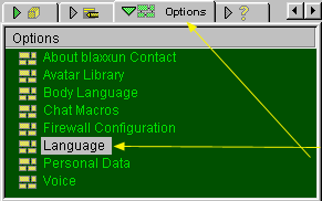 options tab-> About blaxxun ; _language_ - image